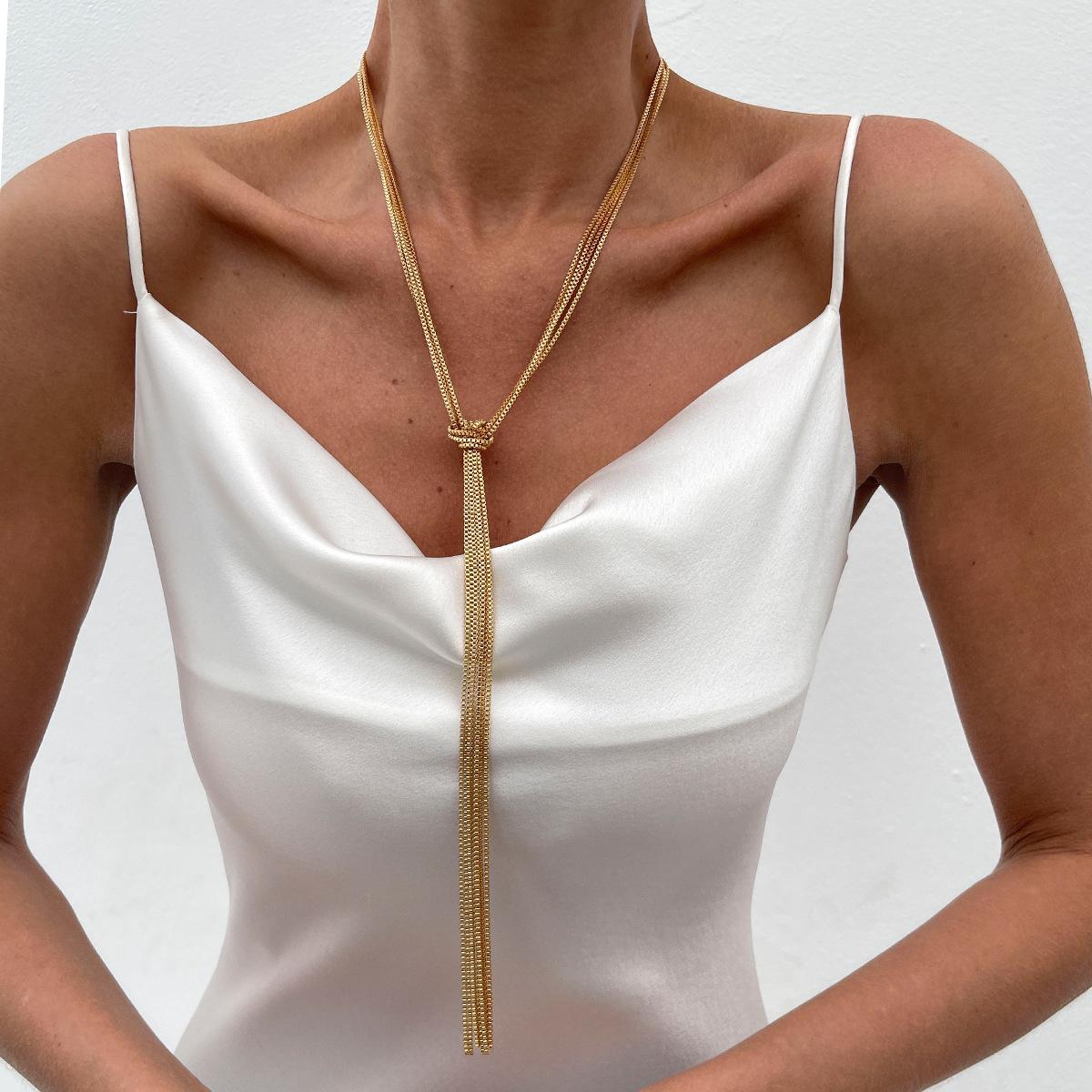 Hip-Hop Metal Texture Flat Snake Bone Chain Necklace, Cold Wind Knotted Chain Collarbone Necklace