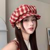 Korean Retro Plaid Beret Hat For Women Y2K Contrast Color Checked Beanie Cap Summer Travel Versatile Face Slimming Hat
