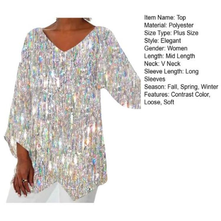 Plus Size Women Casual Loose V Neck Long Sleeve T-shirt with Flower Print Irregular Hem Color Matching Pullover for Spring Fall