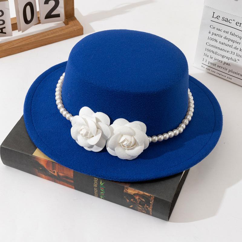 New Bridal Hat French Black Big Edge Top Hat Elegant Retro Hepburn British Flat Top Pearl Big Edge Hat Tide