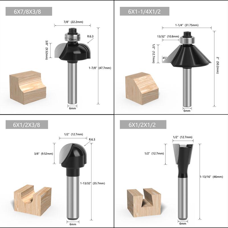 12pcs 6mm Shank Router Bit Set Trimming Straight Milling Cutter Wood Bits