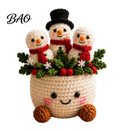 Durable Artificial Yarn Plants Simulated Crochet Christmas Potted Decor, Knitted Mini Tree Flower Themed Room Accents Ornament, Cute Festive Tabletop