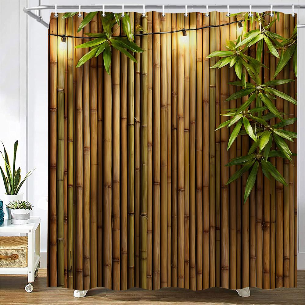 Green Plant Bamboo Shower Curtain Bath Curtain Polyester Fabric Leaves Printed Bathroom Curtains For Home Decoration Curtain
