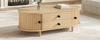 Round Coffee Table with Roller Doors, Light Wood, 2 Drawers, MDF Living Room Table with Solid Wood Legs, 100×50×36cm, Load Capacity Up To 50kg