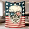 2026 Latest Flannel Blanket 1pc Patriotic Skull Blanket - Red, White, and Blue Design, Lightweight Polyester, All-Season Use for Bedroom, Sofa, Bed, C