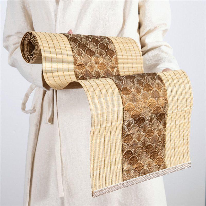 

Новый китайский дзен классический тканевый чайный коврик бамбуковый коврик чайный коврик в китайском стиле дзен дзен дорожка на стол бамбуковый коврик тканевый бамбуковый чайный коврик Golden Shell-Satin Bamboo Tea Mat 30x90CM