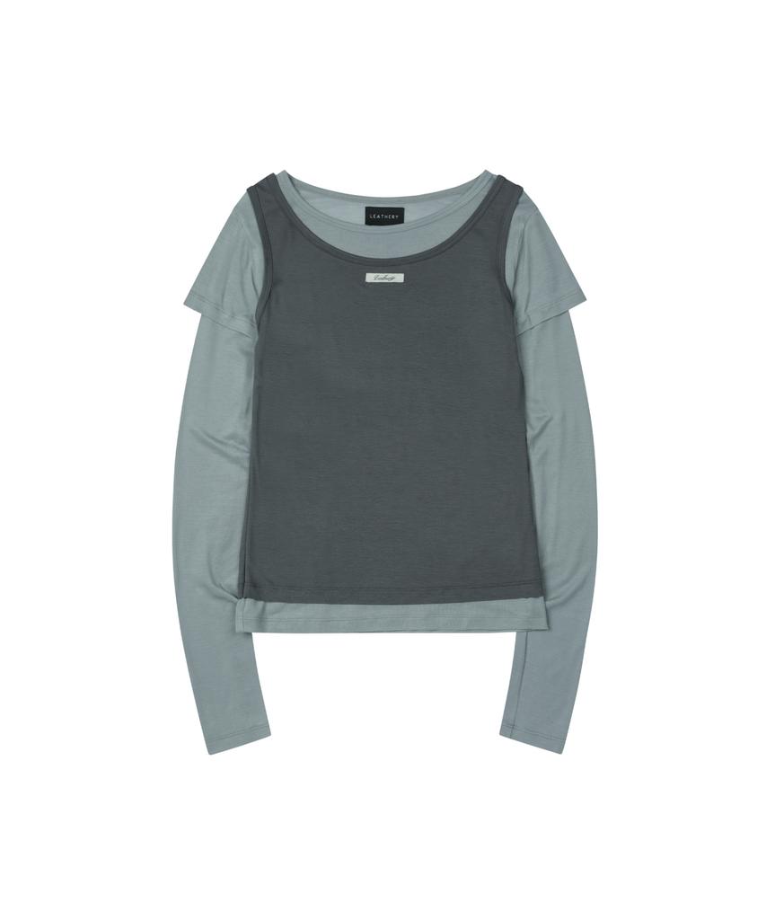 Ledeoli Two-Tone Sleeveless Layered Long Sleeve [Charcoal]