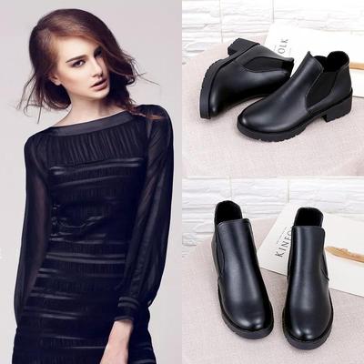 Nowe Modne Botki Damskie Okrągły Nosek Nowy Luksusowy Styl Miękka Skóra Czarne Buty Casual Niskie Obcasy Wsuwane Zapatos Mujer