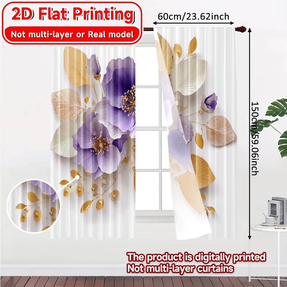 2D Flat Printing  2pcs Elegant Blooms Chic Curtain Cloth Durable Polyester Curtains Festive for Semi-Transparent Living Room