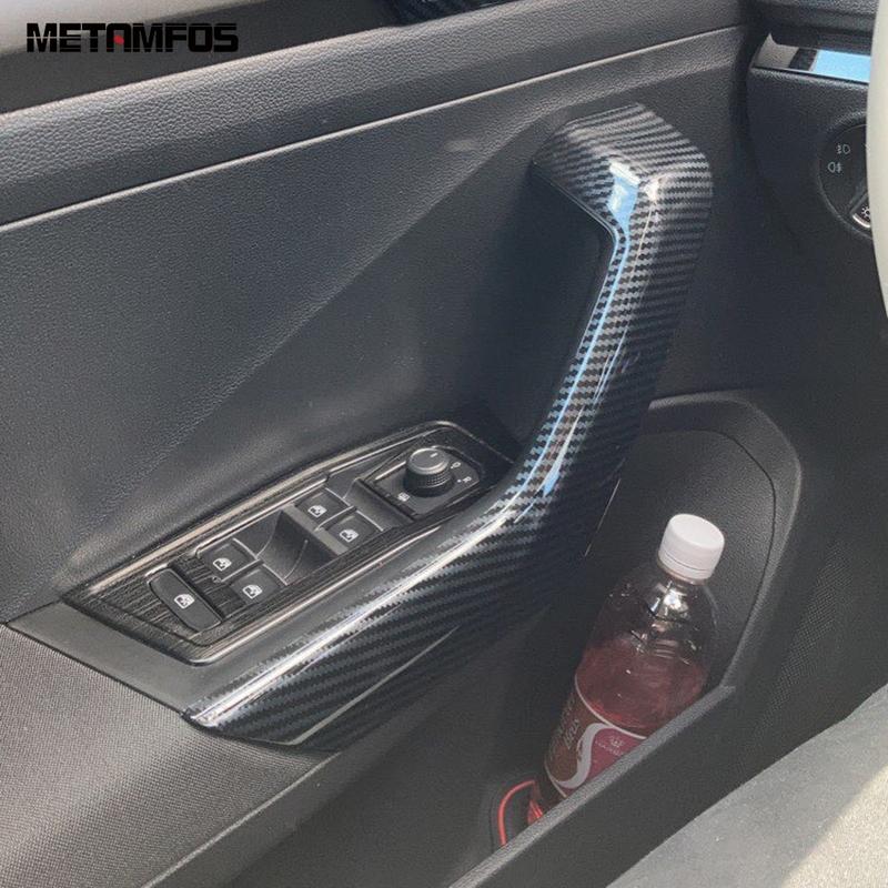 Car Accessories For Volkswagen VW T-Roc TROC 2017- 2024 Carbon Fiber Interior Door Armrest Handle Catch Strip Molding Trim