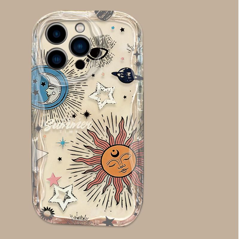 

Moon Sun God Eyes Graphic Wave Phone Case For iPhone 17 16 15 14 11 Pro Max Plus 13 12 Mini 16E 17Air XS Max X XR Silicone Cover iPhone XR