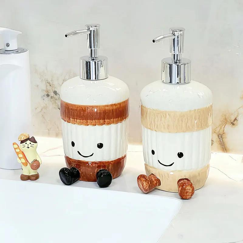 450ml Soap Dispenser Cartoon Coconut Lotion Bottle Creative Hand Washing Liquid Bath Gel for Household Toilet Ceramic Sub Bottle