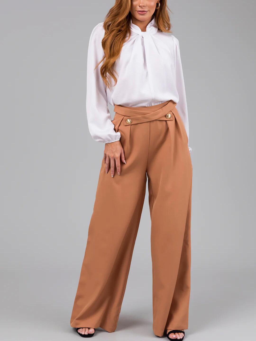 

2024 Spring/Summer Women s Casual Fashion Zipper Pocket Straight-Leg Wide-Leg Pants Medium помаранчевий