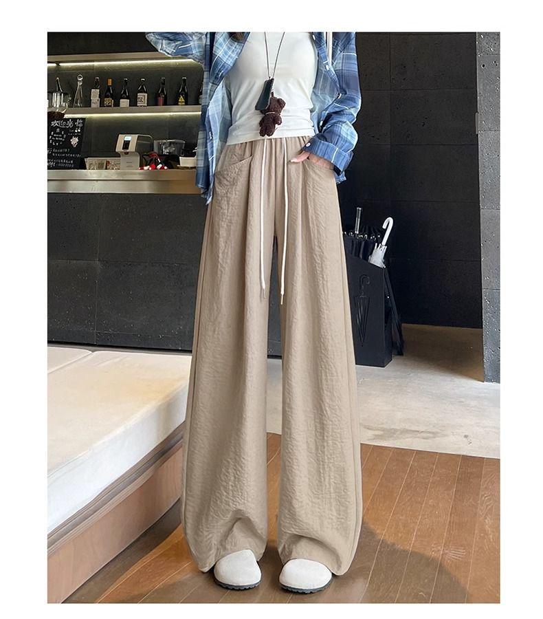 Women's Summer Loose Drawstring Wide-Leg Pants: Lazy Style, Slimming, Floor-Length, Versatile, Casual Drape
