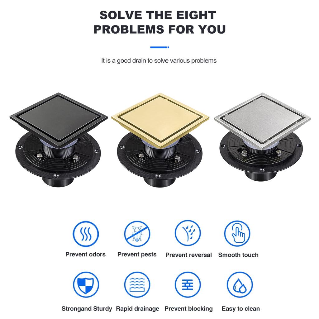 Modern Square Floor Drain for Bathroom 4 Inch Floor Drain Contemporary 4 Inch Square Shower Drain Quick Installation