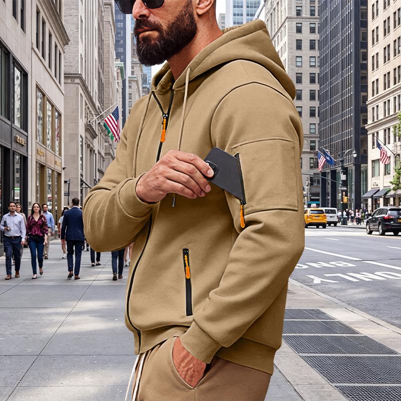 Men's Hoodie Zip Up Fleece Jacket Side Pockets Loose Fit Casual Sports Sweatshirt Big Size