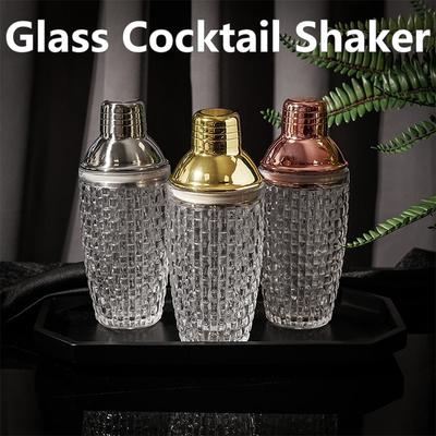 Kit Shaker à Cocktail en Verre Shaker à Cocktail en Cristal, Shaker Martini 17oz avec Couvercle et Passoire Métalliques en Acier Inoxydable Étanche pour la Maison