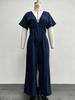 2026 Europese & Amerikaanse Dames Zomer Trendy Diepe V-hals Straatstijl Losse Taille-Cinchende Jumpsuit