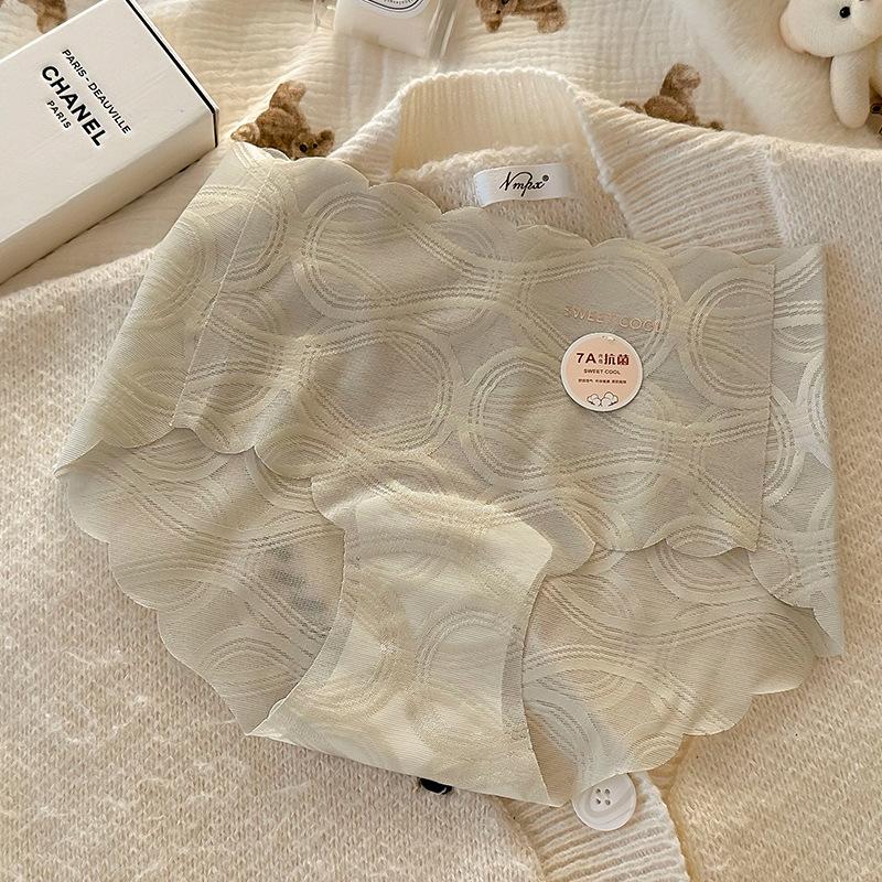 Dámské krajkové bezešvé spodní prádlo Dámské letní spodní prádlo se středním pasem z čisté bavlny 7A Antibakteriální spodní prádlo s prodlouženým klínem