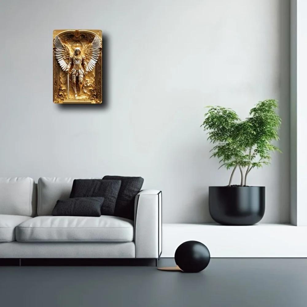 2DGoldenArchangelMichael Golden Archangel Michael Square Aluminum Wall Art - 2D Durable Metal Sign, Versatile Decor for Home/Bar