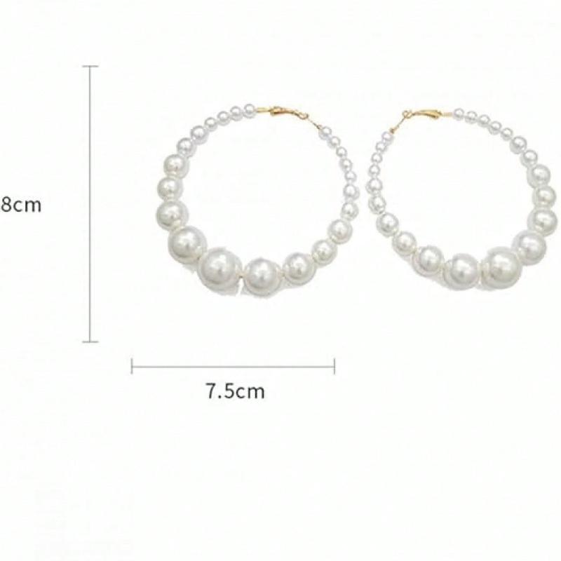 1pc Elegant Statement Pearl Hoop Earrings – Oversized Circular Hoops Lavishly Adorned With Lustrous Faux Pearls In A Graduated Design, Lightweight