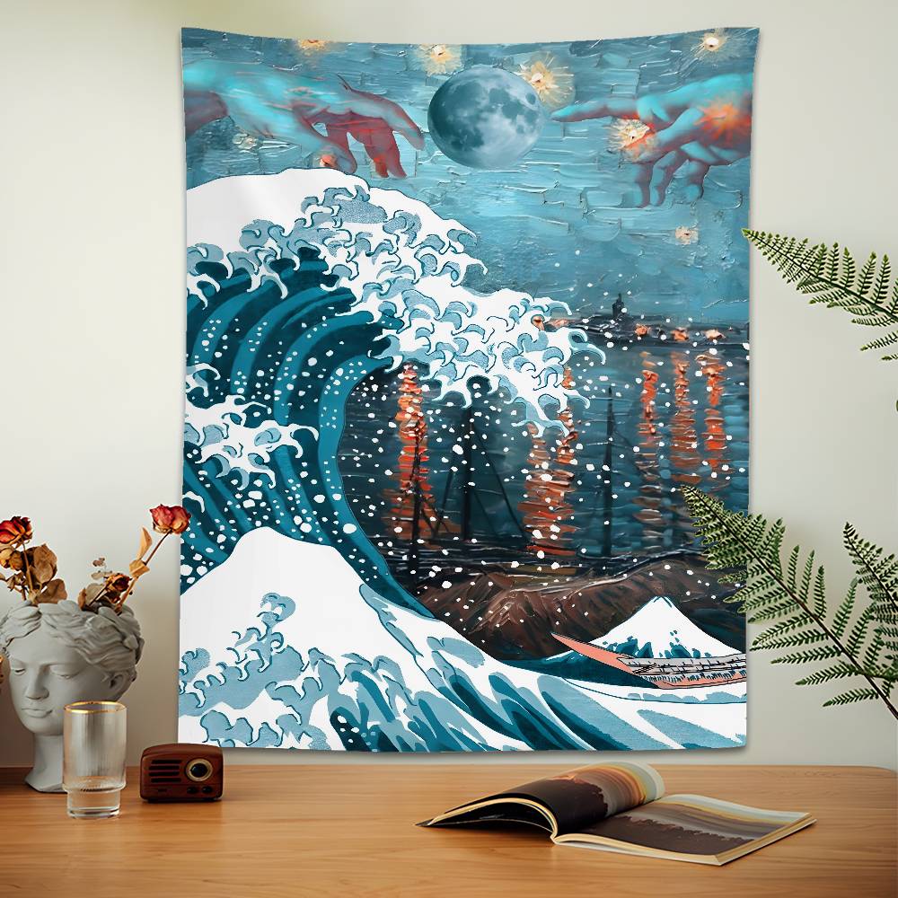 Druck Die große Welle vor Kanagawa Wandteppich Hängend Schlafsaalzimmer Tagesdecke Decke Kinderzimmer Party Heimdekoration Geschenk
