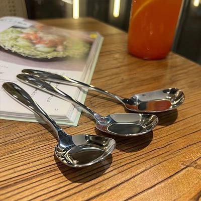 Square Head Spoon Stainless Steel Square Dinner Spoons Rice Dinnerware Child Long Handle Drink Spoon For Ice Cream Dessert