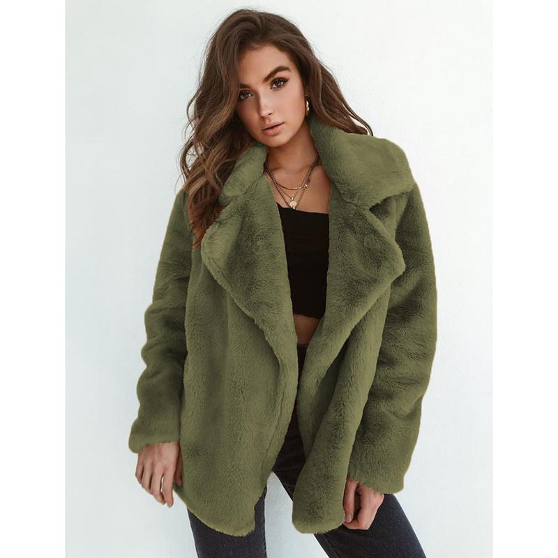 

Модні осінньо-зимові плюшеві теплі вільні жіночі куртки Вуличні флісові вовняні пальта з довгими рукавами для жінок Вінтажні повсякденні куртки великих розмірів 25221 3XL армія зелений колір