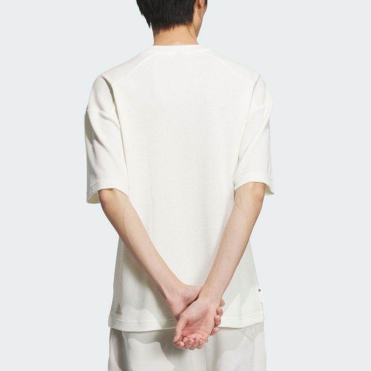 Adidas Diseño de Bolsillo con Letras Bordadas Cuello Redondo Acanalado Camiseta Deportiva de Manga Corta para Hombre Tops Blanco JI9824