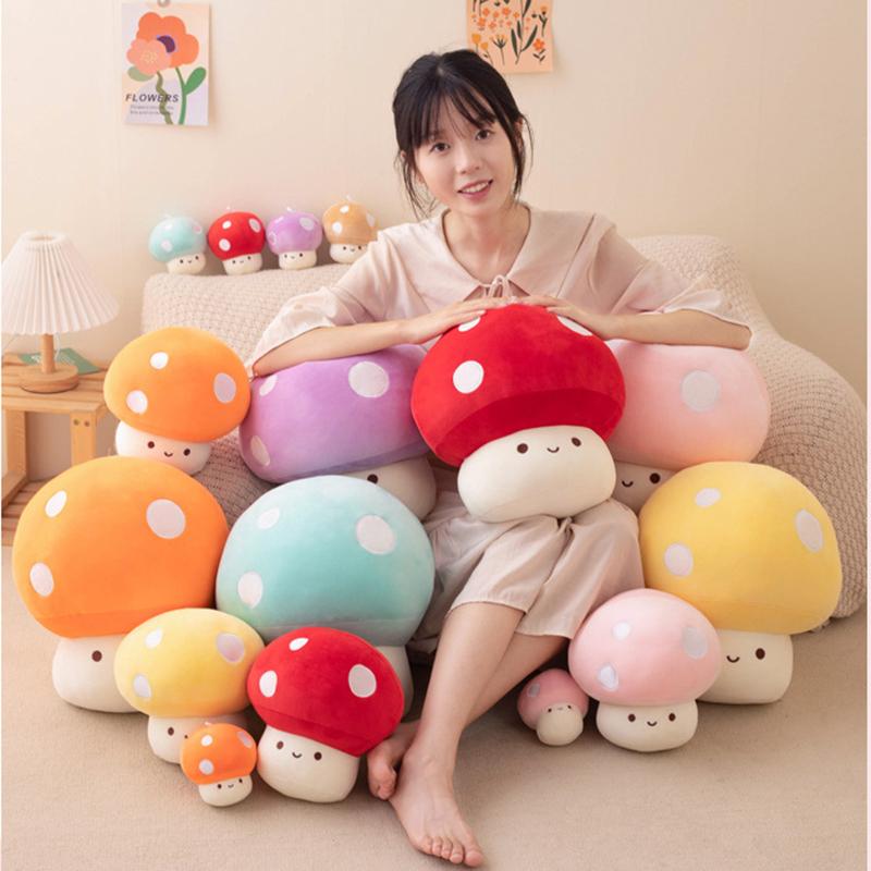 Cute Mushroom Plush Pillow, Cartoon Spotted Mushroom Stuffed Doll, Soft Sleep Toy Sofa Decor Cushion Multi-Color