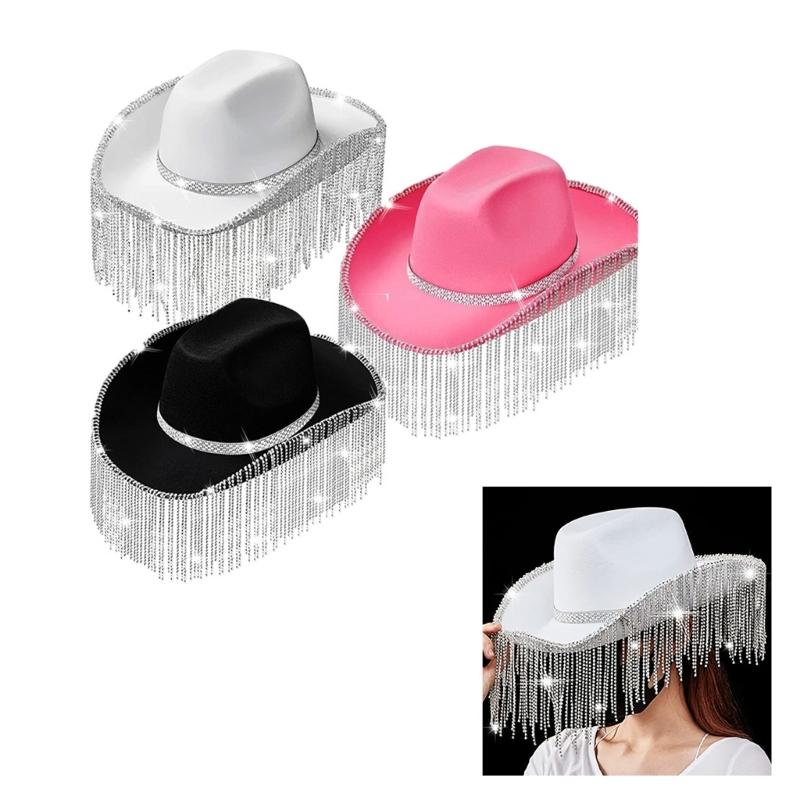 Carnival Rhinestone Cowboy Hat with Heart Sunglasses+Kerchief Set for Wedding