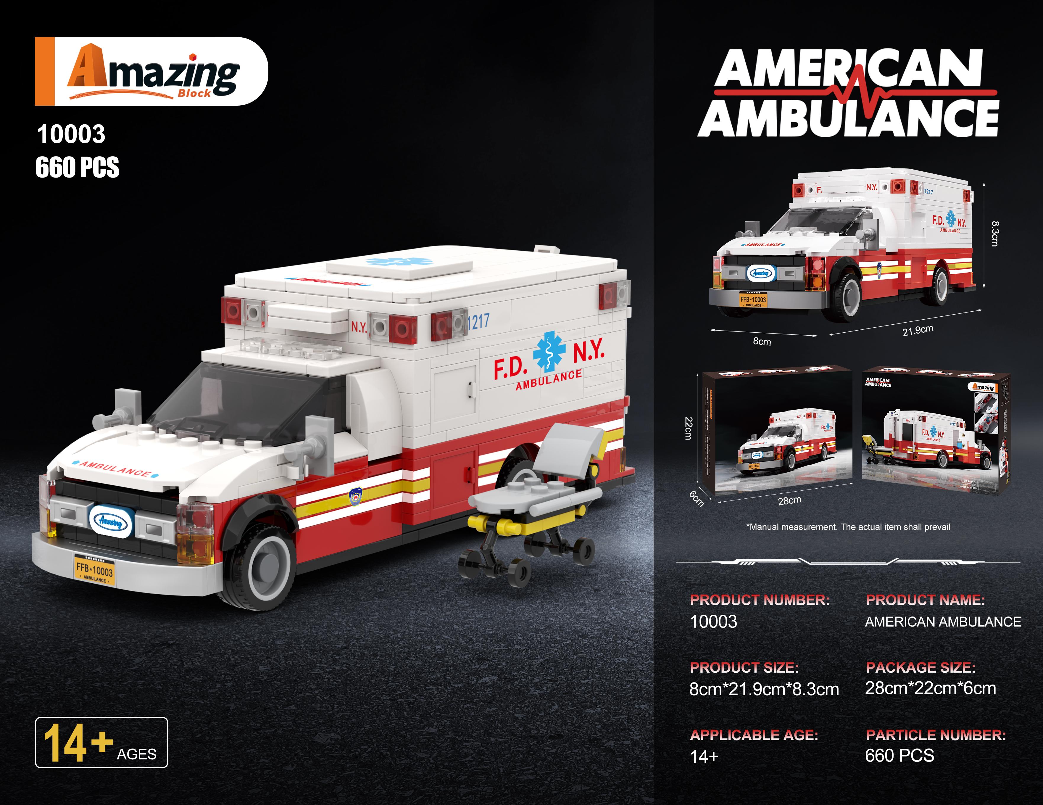 

660 ШТ. Будівельні кубики Американська швидка допомога зі стрічкою Модель міського екстреного транспорту Кубики Прикраса Дитячі DIY Іграшки Святковий Подарунок