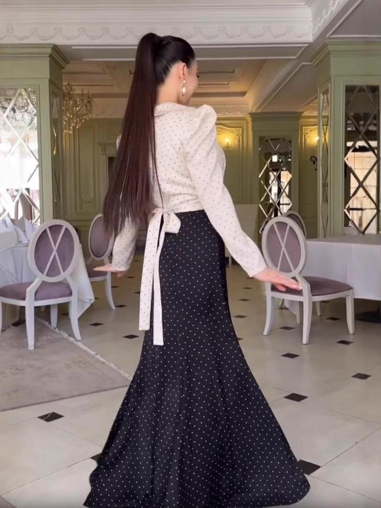 2024 Autumn Polka Dot Patchwork Tie-up Dress