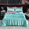 Nordic Satin Silk Bedding Set with Duvet Cover Bed Sheet Pillowcases Luxury Solid Single Double Couple Pillow Case Bedsheet