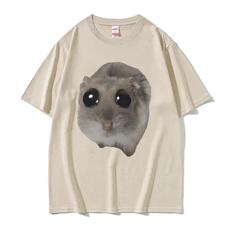 Funny Sad Hamster Meme Cry Men Women Cotton T Shirt Fashion Summer Casual Short Sleeve Streetwear Classic Print Unisex T Shirts