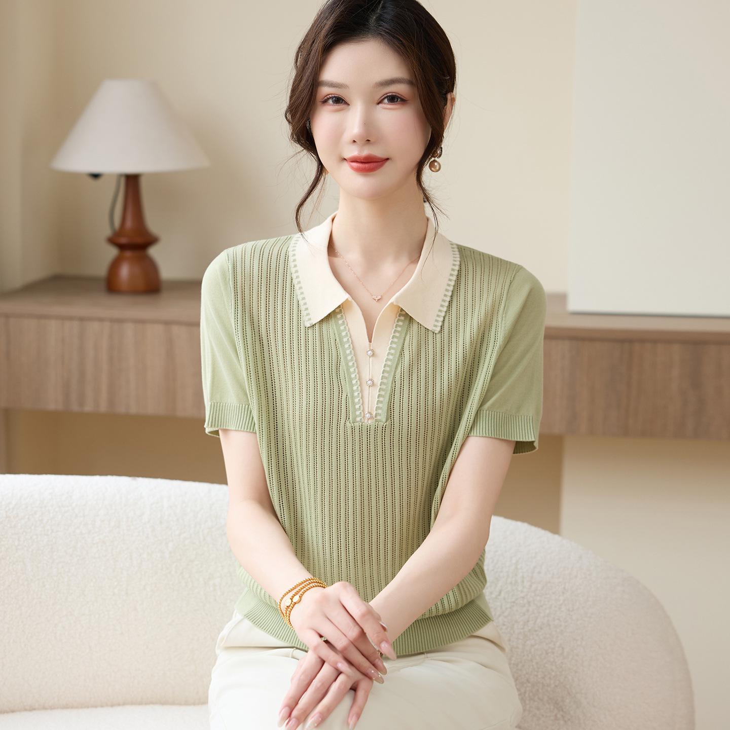 

Mom s Summer Silk Blouse: Short-Sleeved Fashion for Middle-Aged and Elderly Women 3XL (120-135 lbs recommended) зелёный