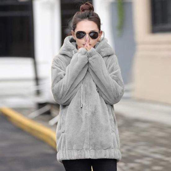 Women's Fuzzy Fleece Jacket Full Zip Up Hooded Sherpa Lined Coat Thick Warm Fall Winter Outerwear with Pockets