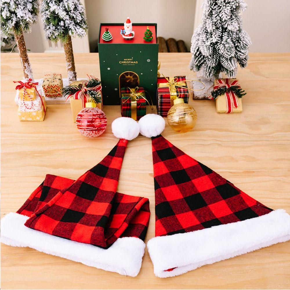 Plaid Santa Claus Hat Merry Christmas Decoration Red Plush Hat Christmas Hat  Christmas Gift