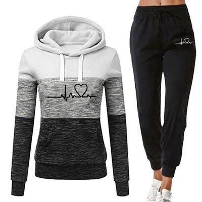 Spring and Autumn Women's Fashion Printed Casual Hooded Sweatshirt Trousers Sports Suit