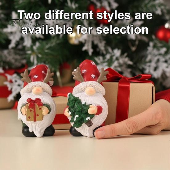 Christmas Home Accents Gnome Figurine, Resin Red Santa Dwarf Statue with Tree/Gift Box, Desktop Ornament Tomte Swedish Nordic for Table Mantel Office
