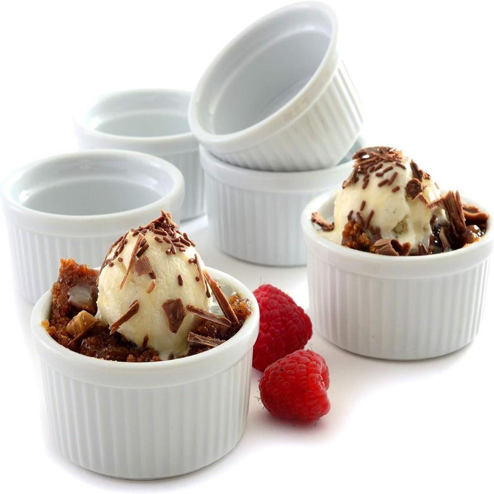 4Pcs Colorful Souffle Cups Oven Safe Fluted Porcelain Bowls Creme Brulee Dishes  Desserts