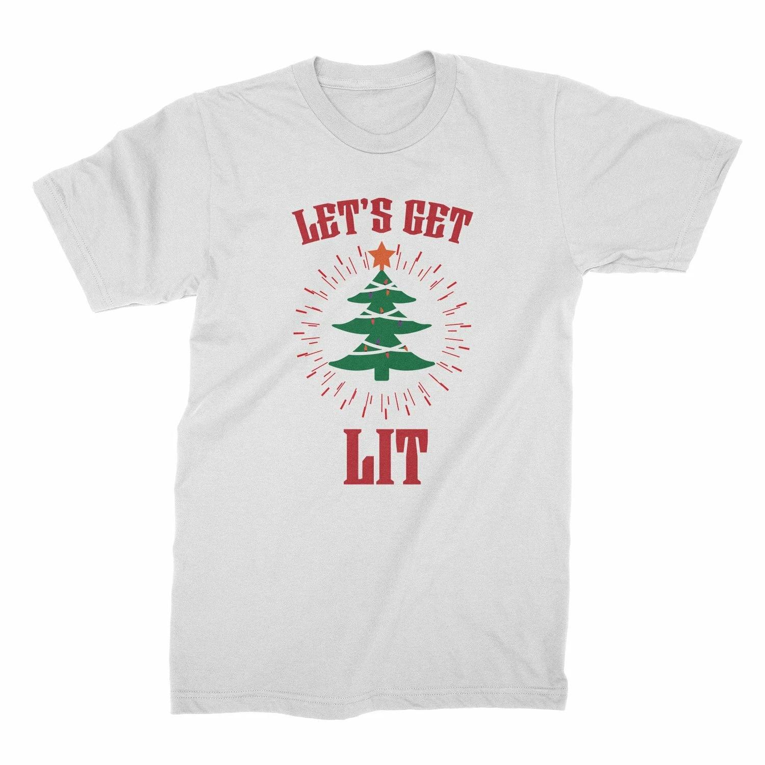 Lets Get Lit Christmas Shirt Let s Get Lit Funny Christmas Drinking T-Shirt S