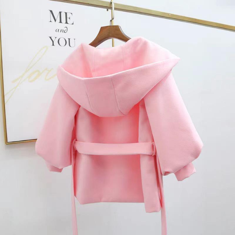 Korean Style Red Wool Cape Coat with Hood and Tie, Lantern Sleeves, Trendy Short Design for Petite Women