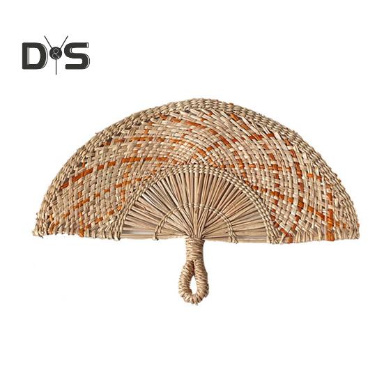 

Веер ручной работы из соломы, веер из натуральной морской травы и рафии, полукруглый плетеный веер из пальмовых листьев, летний охлаждающий веер, украшение для свадебной вечеринки оранжевый