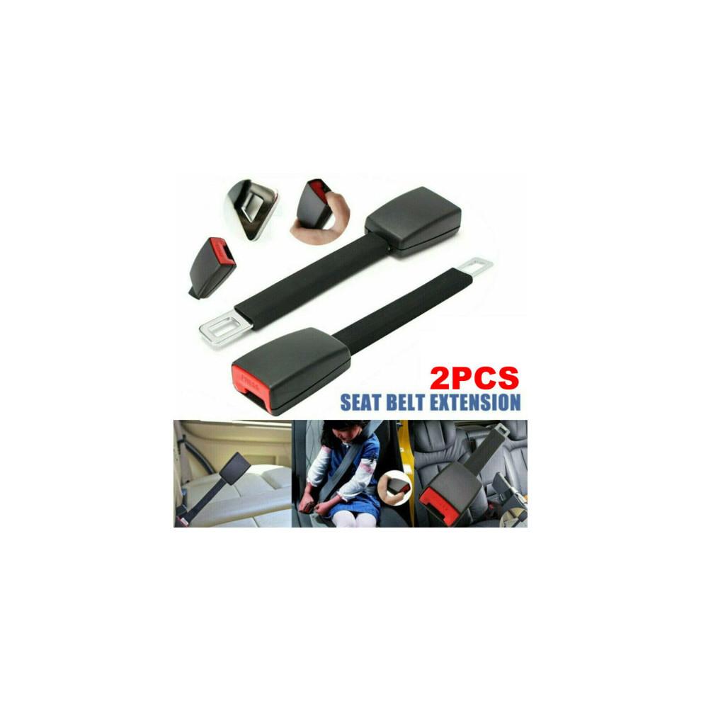 2Pcs Car Seat Belt Extension Clips - 25cm Universal Buckle Extenders, Black, High-Strength Stainless Steel, One-Button Install