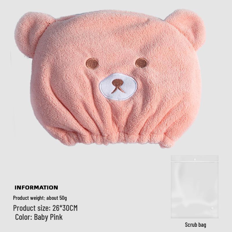 

Coral Fleece Bear Quick-Dry Hair Cap for Women & Kids - Absorbent Towel Wrap 26x30 cm розовый