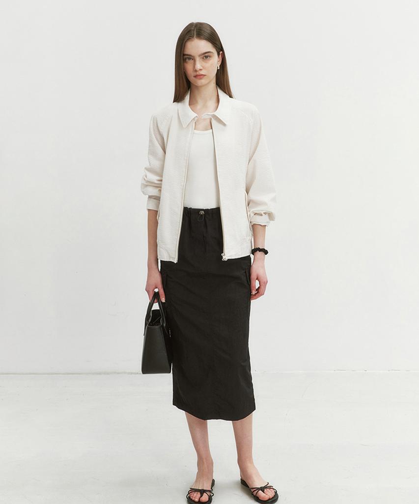 Deonseuteu H-Line Papery Long Skirt Black_Udsk4B221Bk