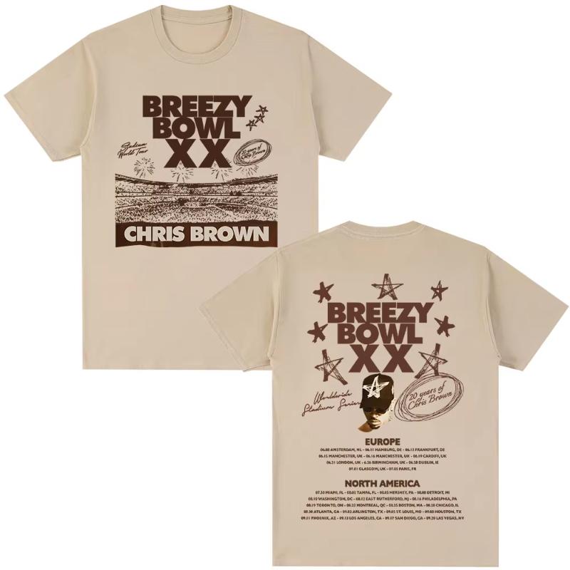 Rapper Chris Brown Tshirt Breezy Bowl XX Tour 2025 TShirts Unisex Women Harajuku ONeck Short Sleeve T Shirt Streetwear Fans Gift