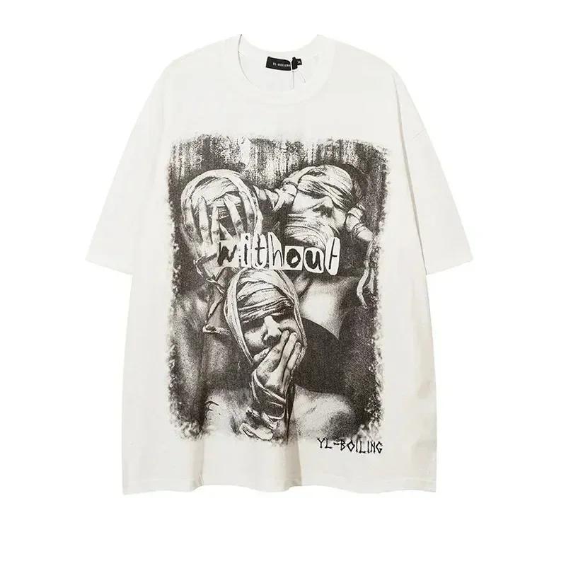 T-shirt di Cotone Hip Hop Estiva Oversize Stampa Creativa Manica Corta Casual Girocollo Maglietta da Uomo Harajuku T-shirt Abbigliamento da Donna