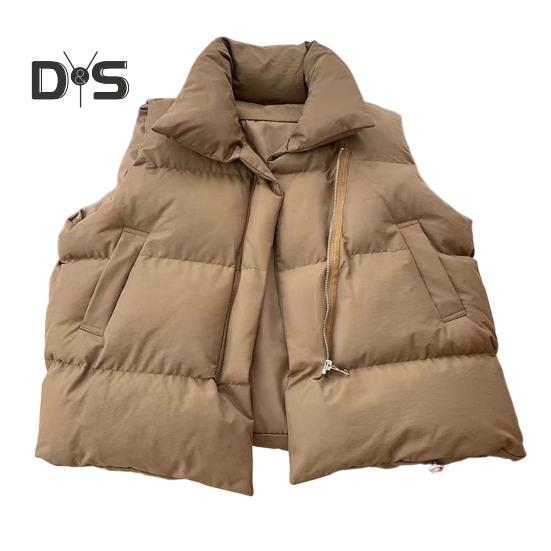 

Зимний женский жилет, утепленное пальто с застежкой-молнией, воротник-стойка, без рукавов, однотонное, ветрозащитное, сохраняющее тепло, уличное пуховое пальто M